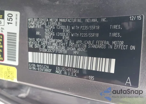 2015 Toyota Sienna Xle 7 Passenger from USA, damaged, VIN 5TDDK3DC5FS128158